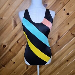 Vtg 80s 90s? Womens ILGWU Union Made 1 Piece Swim Suit Size S/M‎ Color Block